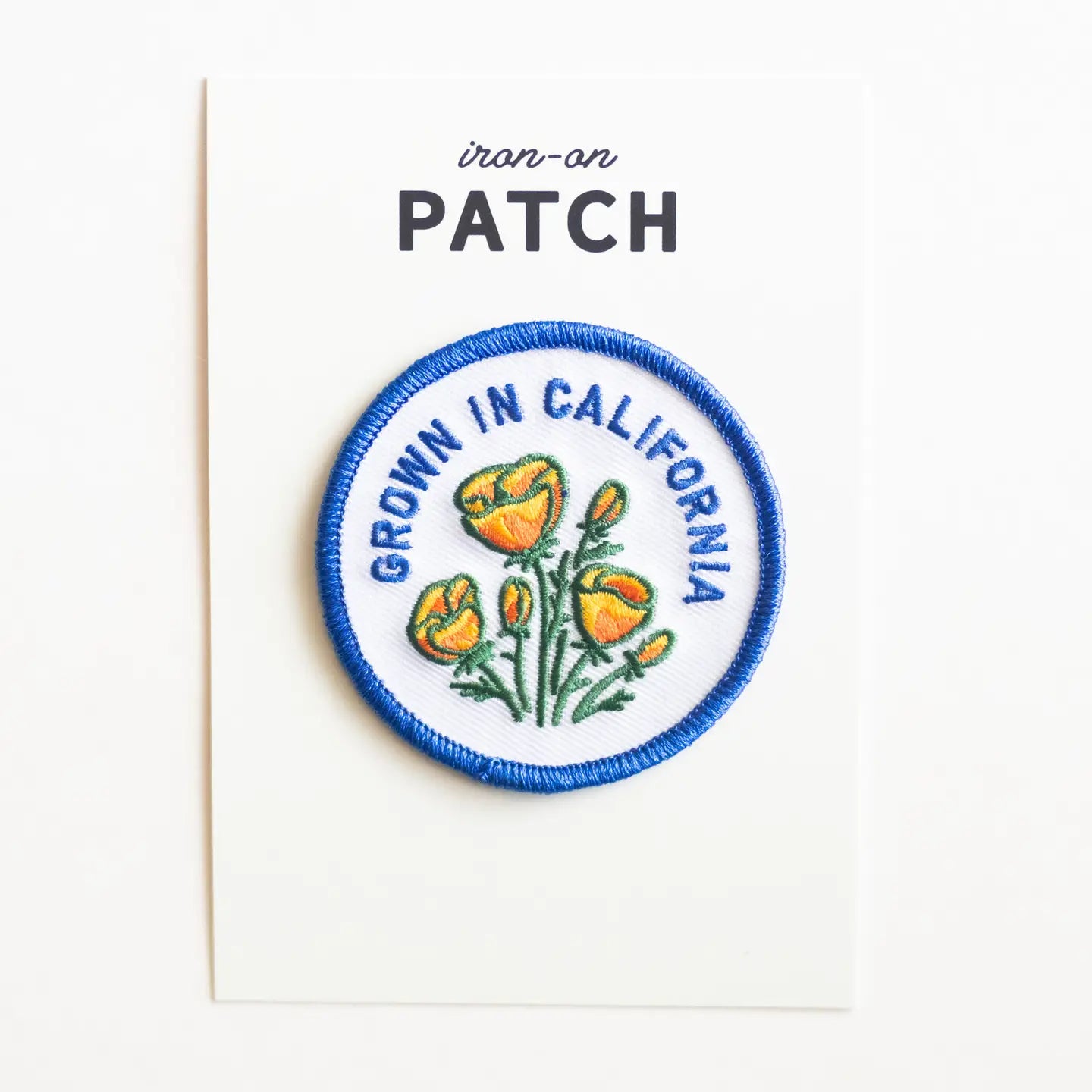 Grown in California Embroidered Iron On Patch - Golden Poppy