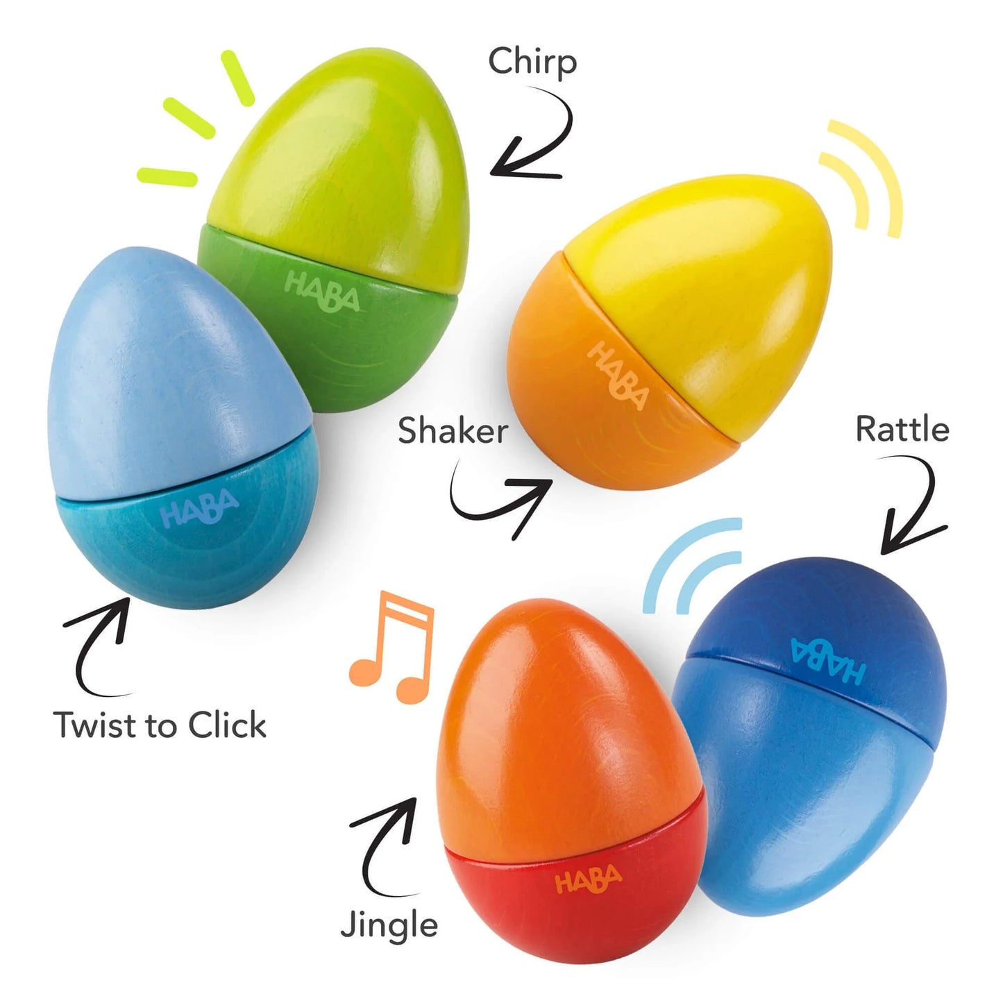 Wooden Musical Eggs - set of 5