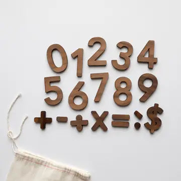 Wooden Number Set - Numerals & Math signs- Walnut